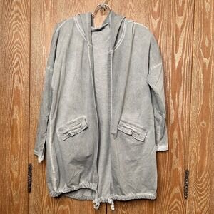 Suzy D London Gray Washed Cotton Blend Hoodie Open Front Cardigan Jacket‎ M L